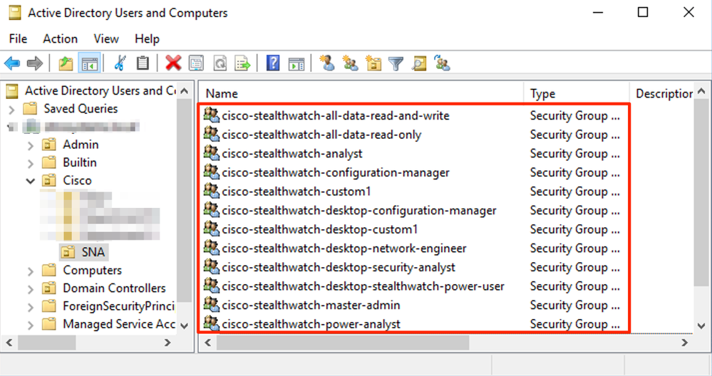 Secure Network Analytics Manager - External Authentication LDAPS - AD Users and Computers