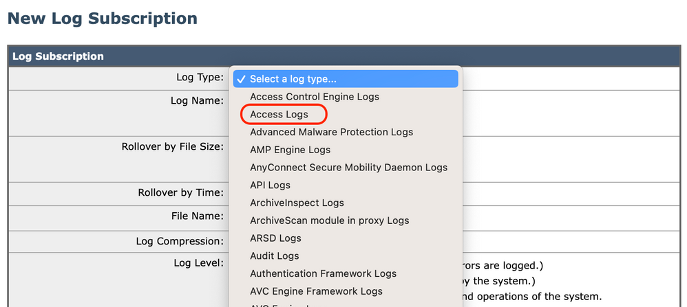 Choose Access logs from log type