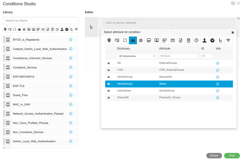 Select Identity Group as Condition