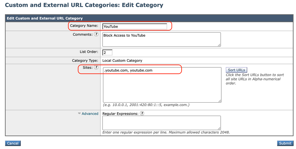 Configure Category to Block Access To YouTube