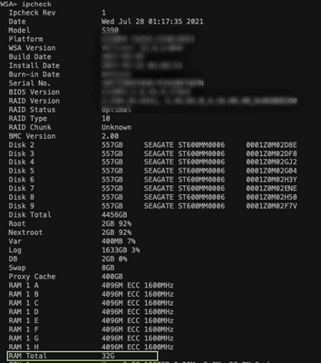 Figure 1: Physical WSA ipcheck output