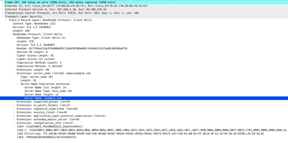 イメージ – Client Hello – クライアントからプロキシ – 透過 – 認証なし