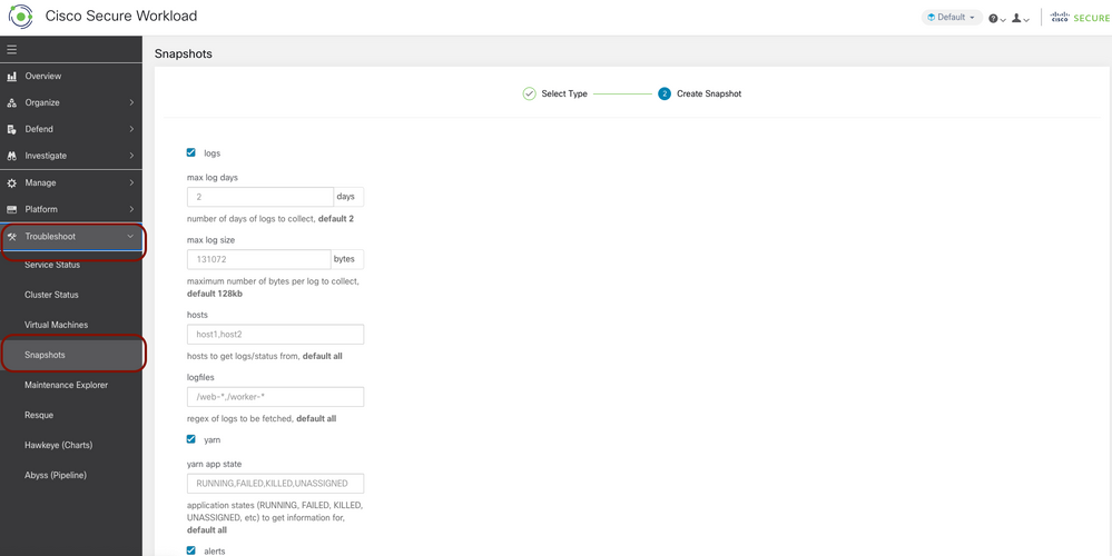 Cisco Secure Workload (Tetration) Snapshot Generate.