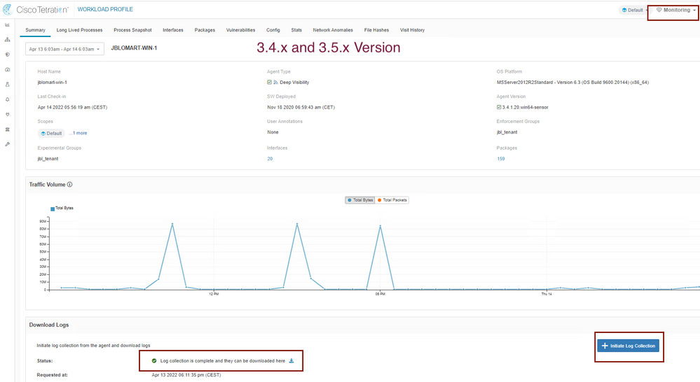 Cisco Secure Workload (Tetration) Agent log bundle Generate.