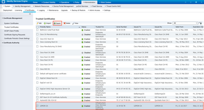 Trusted Certificates list in ISE