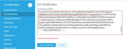 Admin interface of Threat Grid. Blue menu on the right with CA Certificates option selected.In the middle big field for cert.