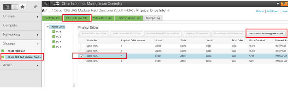 CIMC GUI configuring drive to Unconfigured Good