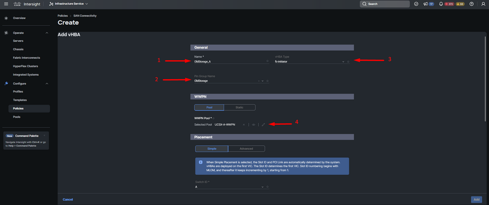 vHBA configuration policy