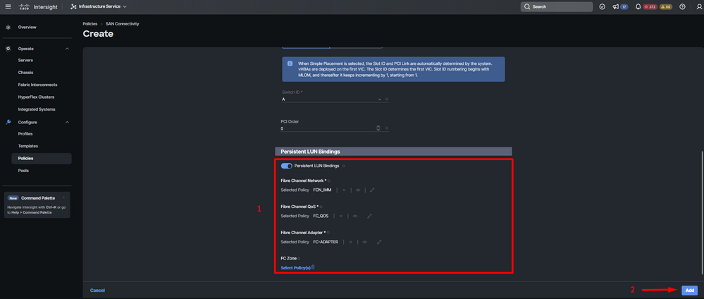 vHBA configuration policy