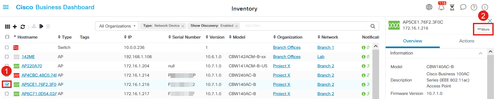 Select a device from the list and click More on the right side of the user interphase. 