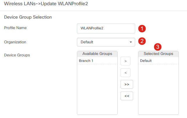 Configure the Profile Name, Organization, and Device Groups.