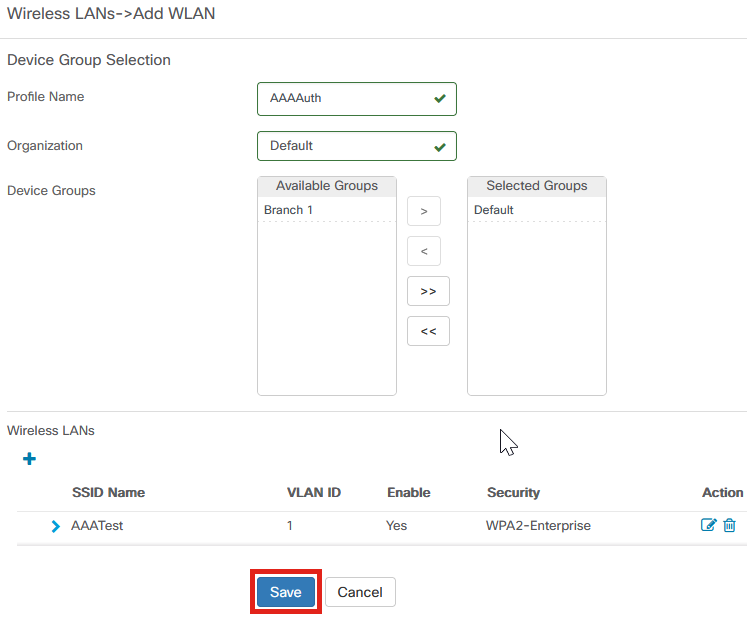 Click Save again to apply the wireless network and Radius settings to all the clients. 