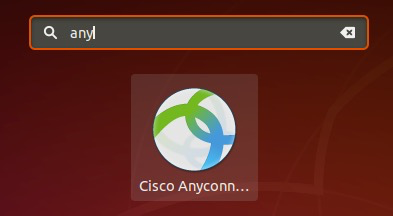 Druk op Super+A op uw toetsenbord en typ anyconnect in de zoekbalk.