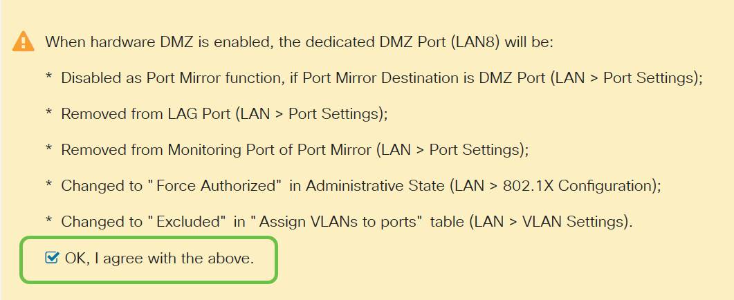 Informational warning about Hardware DMZ