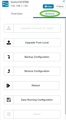 The Actions tab will show the management functions supported by the CBS220 switch.