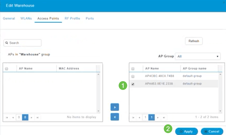 Under the Access Points tab, you need to assign a particular access point to that Access Point Group. Click Apply. 