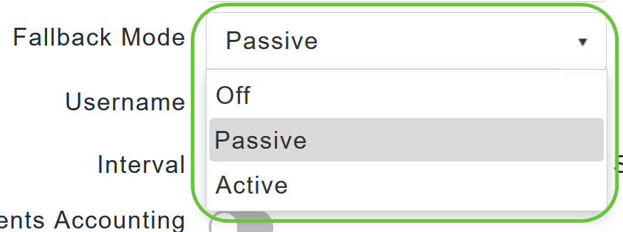 Specify the RADIUS server Fallback Mode from the drop-down list.