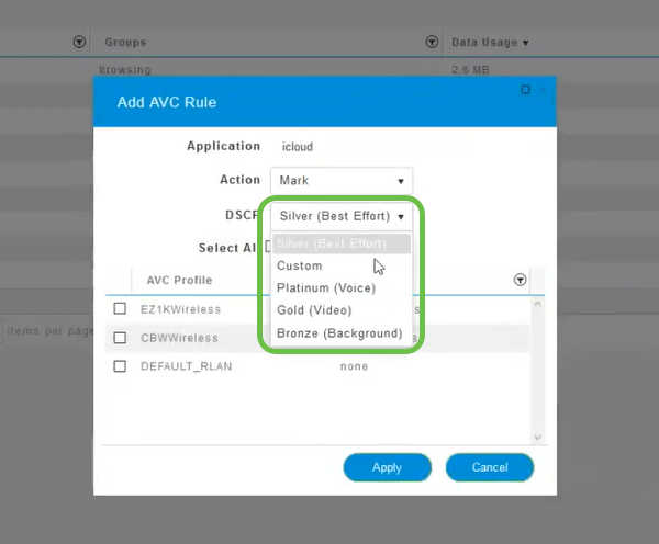 Select the DSCP setting for allocating the bandwidth.