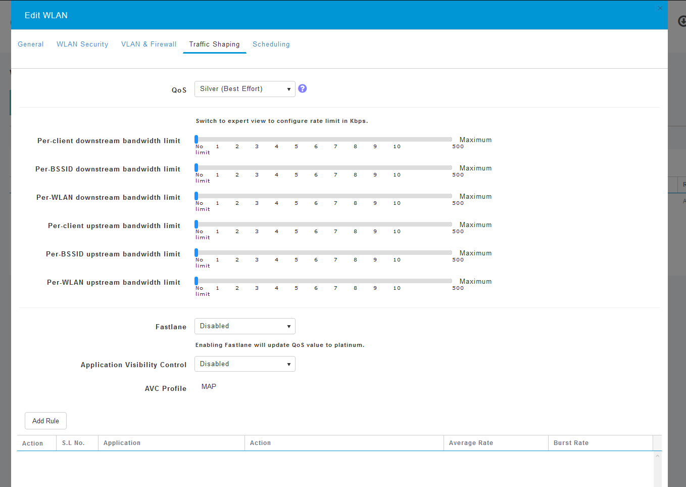 The traffic shaping page.