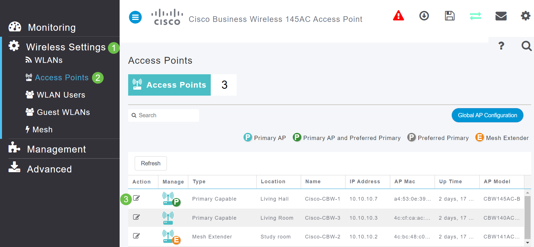 Navigate to Wireless Settings > Access Points. Click on the edit icon of the AP you want to edit or view. 