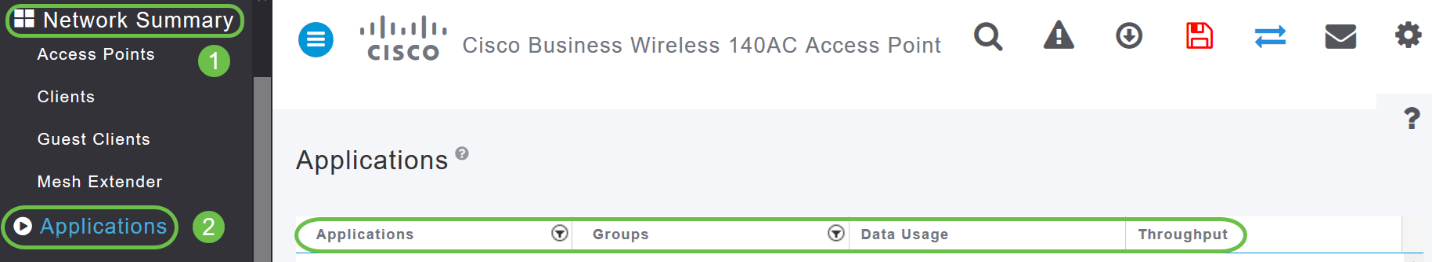 On the Web UI, navigate to Network Summary > Applications. 