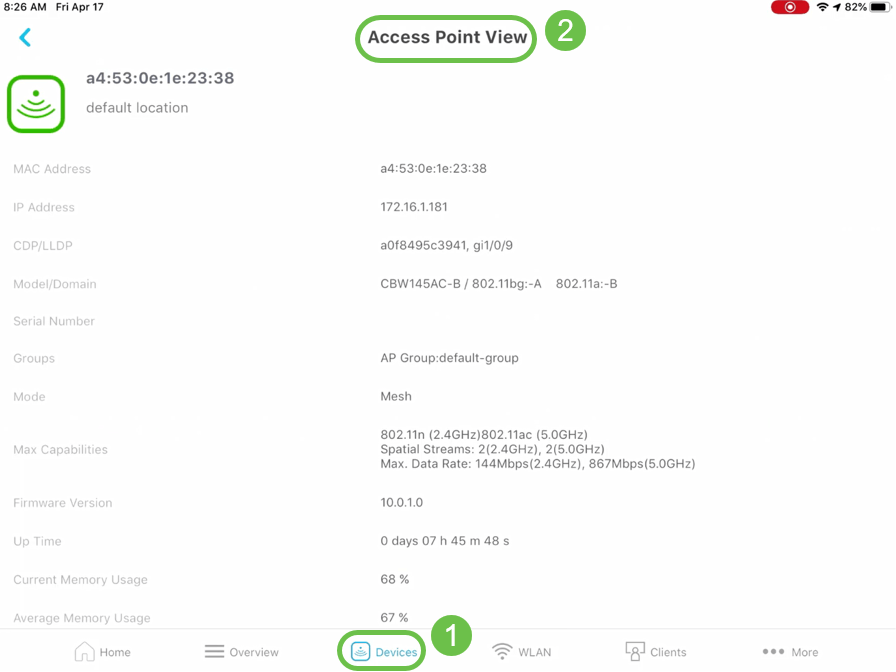 On the mobile app, navigate to Devices > Access Point View. 