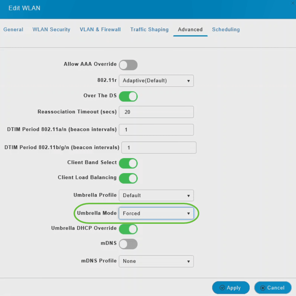 configure Umbrella Mode to Forced. 