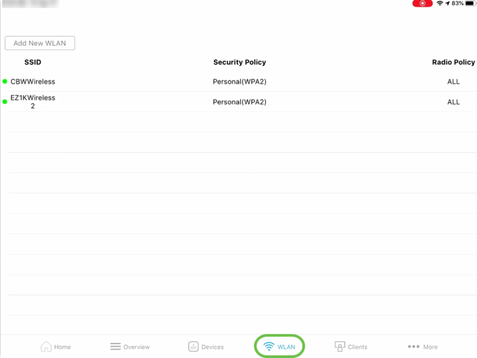 Under WLAN tab, you can view the existing configured wireless network details and you also have the option to add a new WLAN.