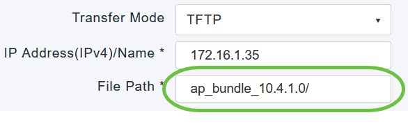 In the File Path field, enter the TFTP server directory path of the software file. 