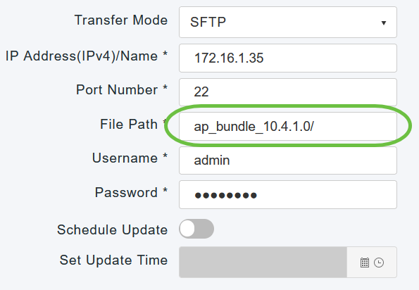 In the File Path field, enter the SFTP server directory path of the software file. 