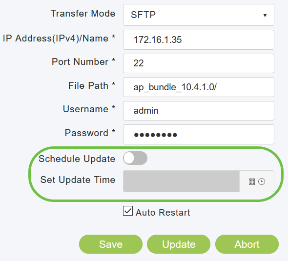 To perform the update at a later time, upto a maximum of 5 days from the current date, click the Schedule Update toggle button and specify the later date and time in the Set Update Time field. 