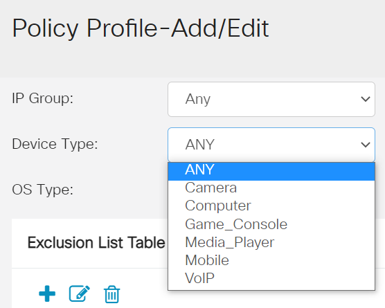 From the Device Type drop-down list, select the source/destination of the packets to be filtered. Only one option can be chosen at a time. 