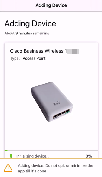 A screen will appear displaying the progress of adding the device. 
