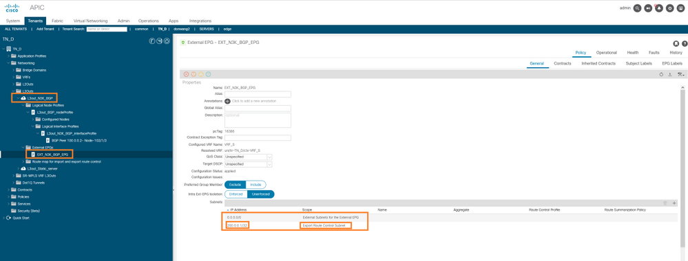 External EPG Export Subnet in Transit L3out