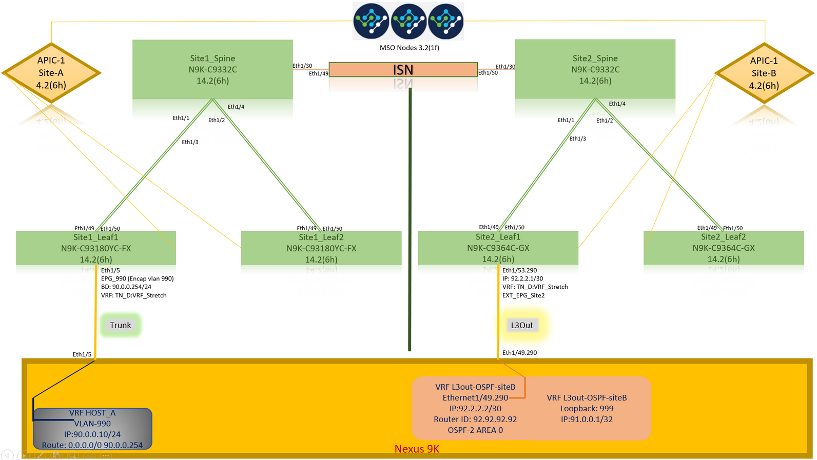 Configure Intersite L3out With ACI Multi-Site Fabrics - Physical Topology