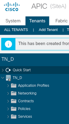 Configure Intersite L3out With ACI Multi-Site Fabrics - APIC Site-A TN_D Tenant Created