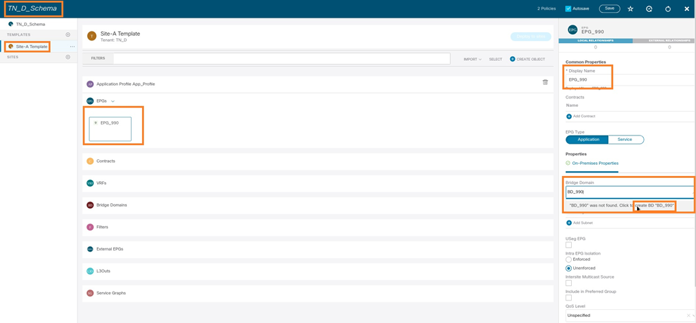 Configure Intersite L3out With ACI Multi-Site Fabrics - Add BD and VRF Under EPG