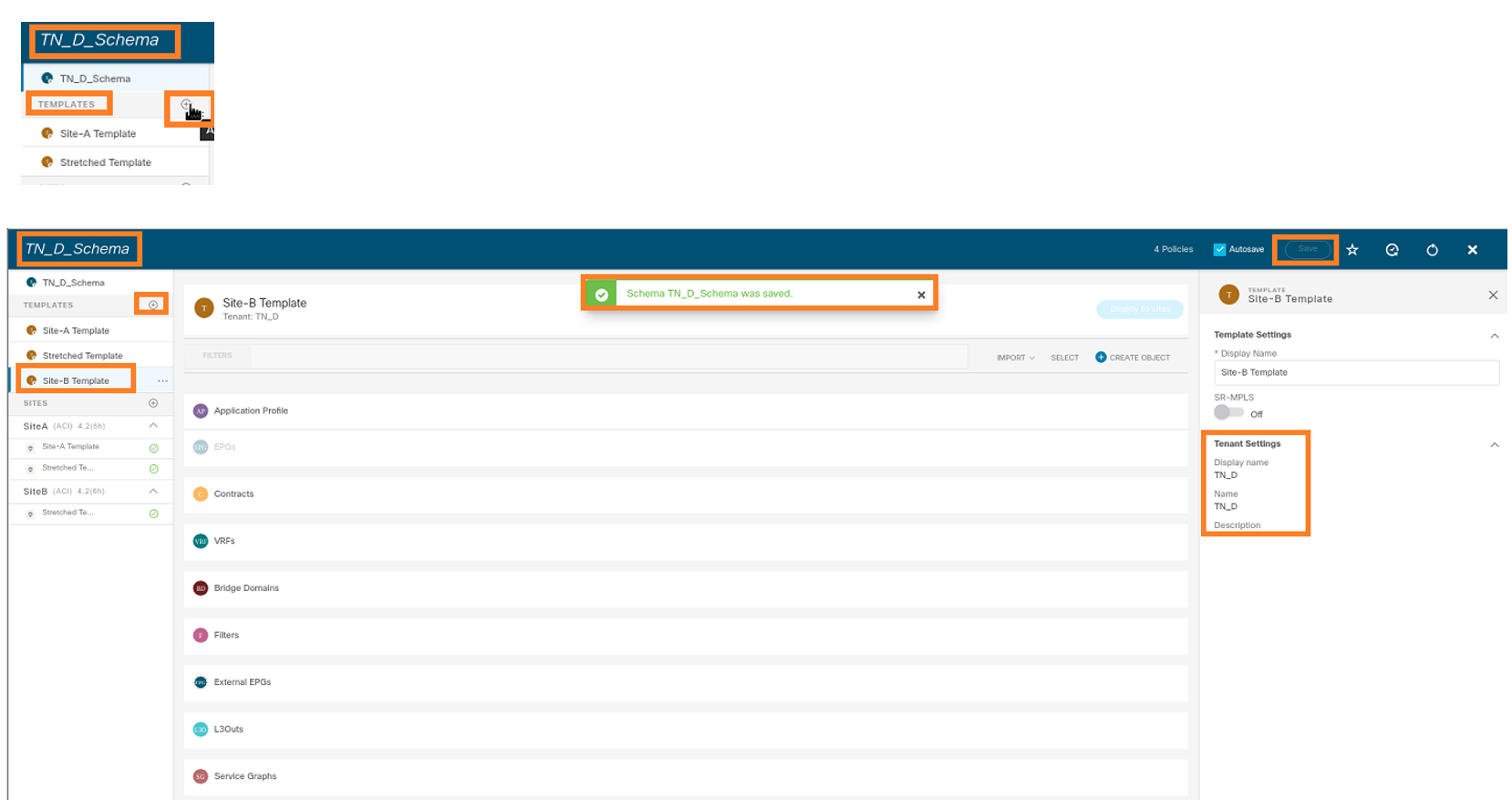 Configure Intersite L3out With ACI Multi-Site Fabrics - Add the Site-B Template