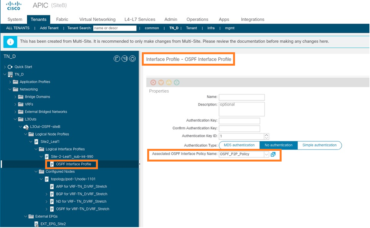 Configure Intersite L3out With ACI Multi-Site Fabrics - Verify the OSPF Interface Profile Policy is Attached