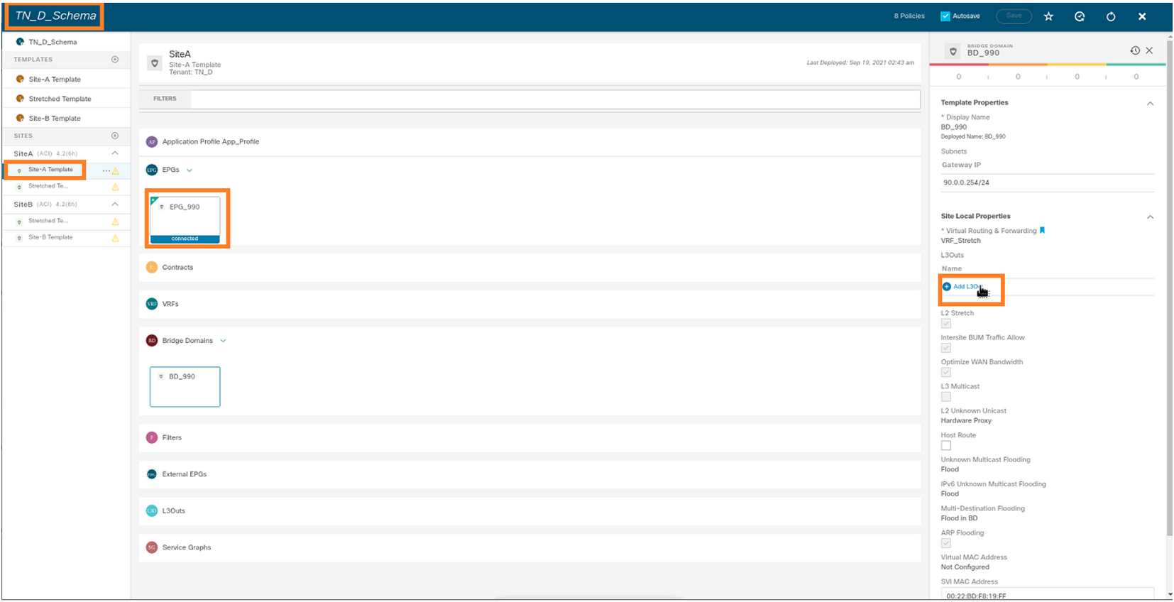 Configure Intersite L3out With ACI Multi-Site Fabrics - Deploy Site-A Template