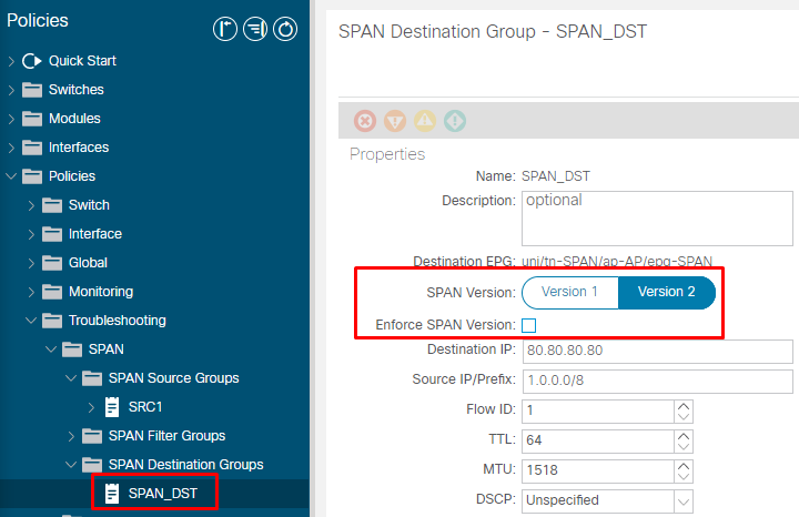 ERSPAN Version selection