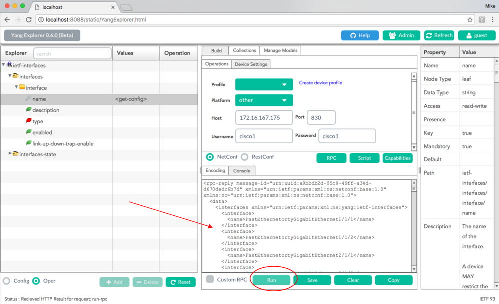 O Catalyst 3850 responde com uma lista formatada YANG dos nomes de interface do Catalyst 3850