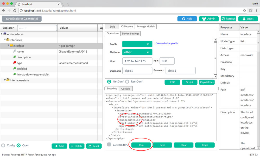 Executar está selecionado para enviar ao Catalyst 3850