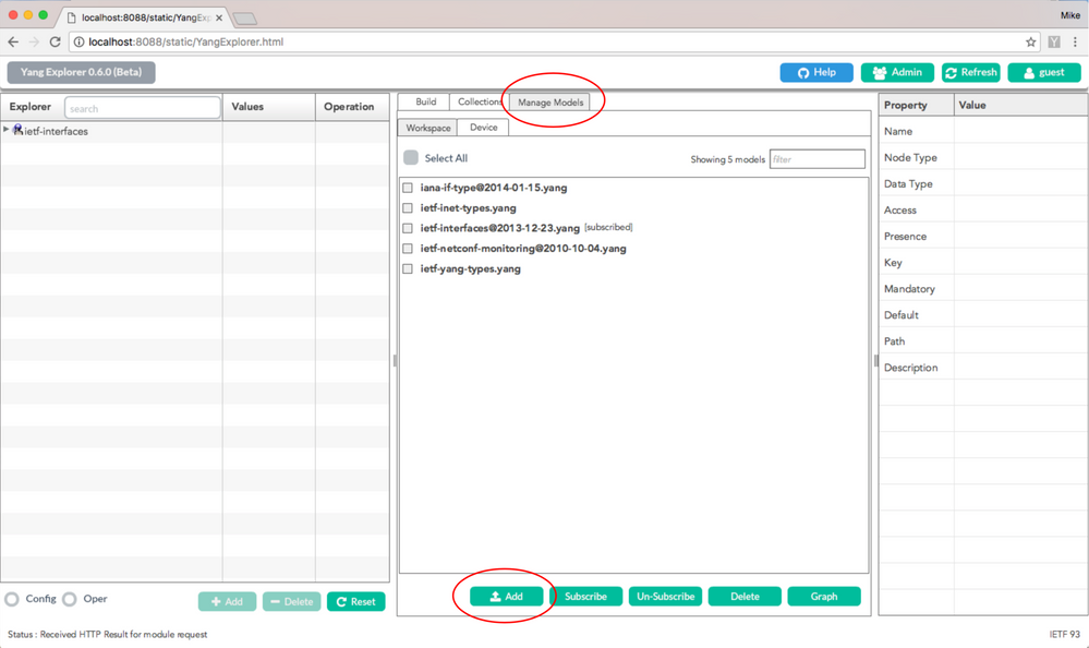 Fazer upload dos arquivos de modelo de dados Yang