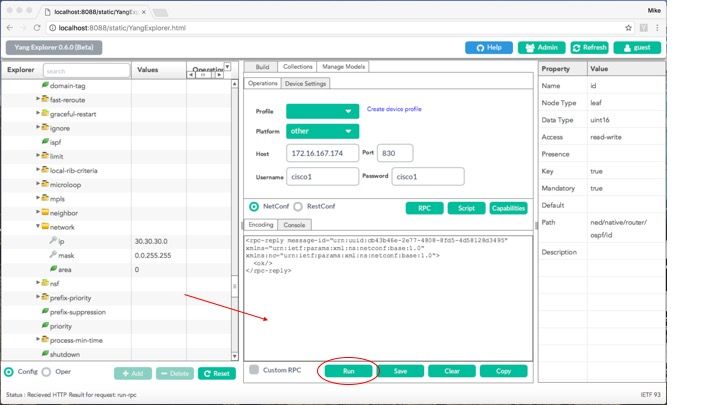 Executar está selecionado para enviar mensagem ao Catalyst 3850