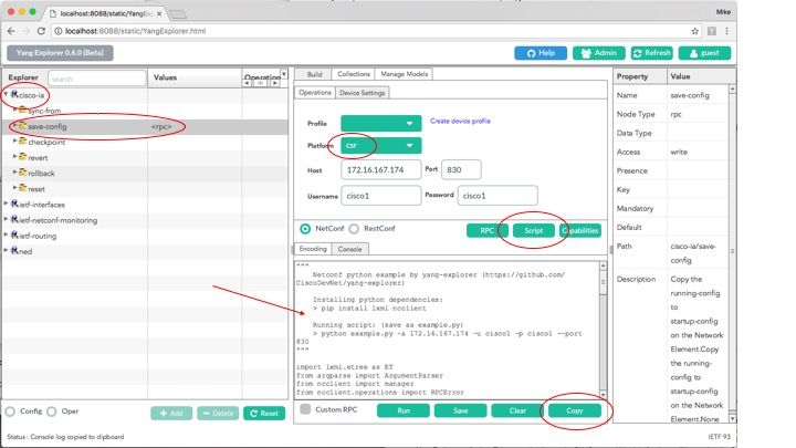 Save-config Operation is Seleted (A operação save-config está selecionada)