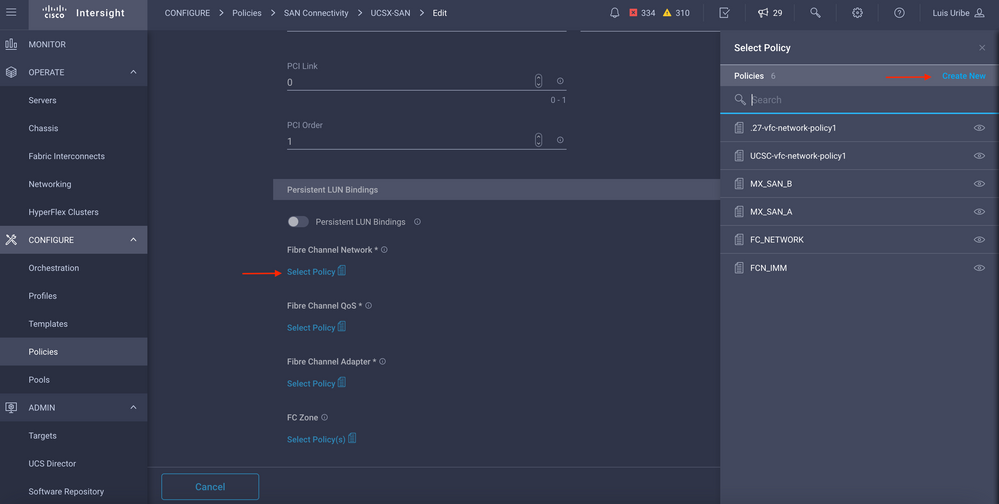 Create Fibre Channel Network Policy