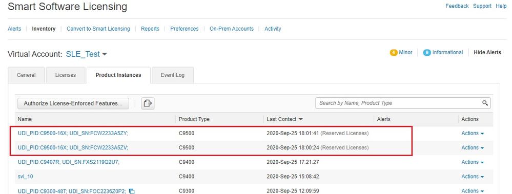 Screenshot of CSSM Showing UDIs still seen as Reserved Licenses after Migration