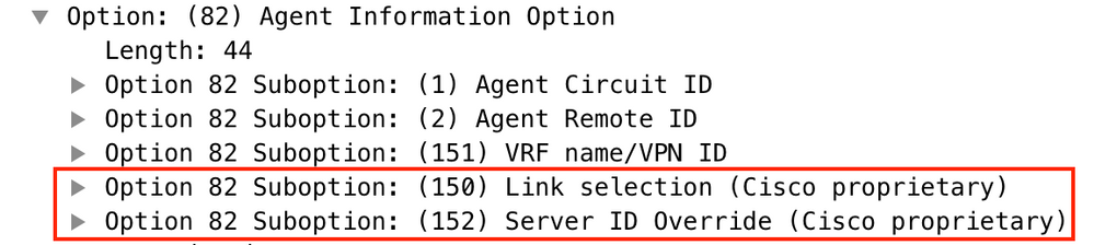 Suboptions 150 and 152 of the DHCP Option 82