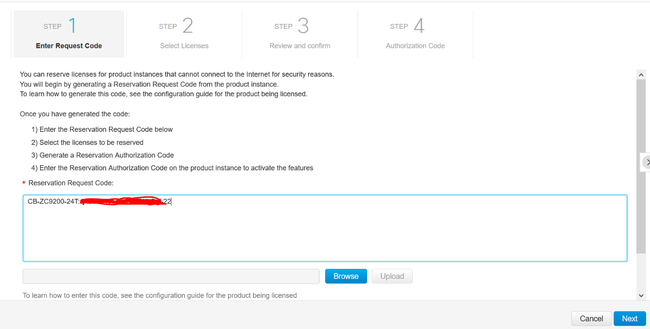 Enter Request Code generated by the switch, in earlier steps